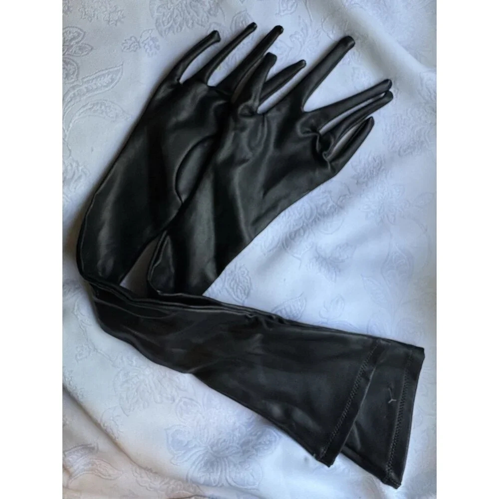 SKIMS Women S Faux Leather Formal Prom Length Long Gloves Onyx Black NEW No Tags